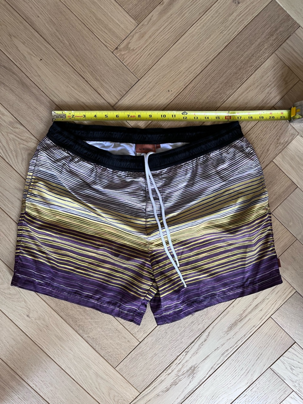 Missoni Black & White Swim Shorts with Orange Leather Logo Tab